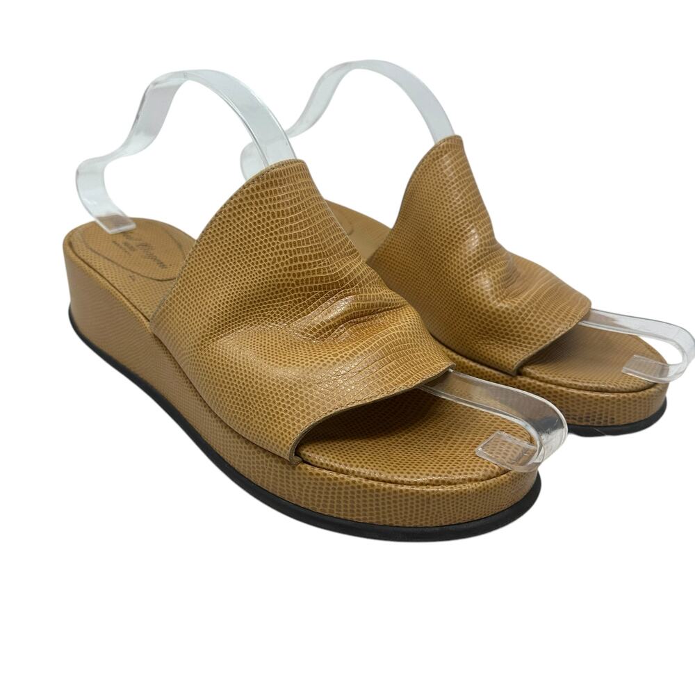 Robert Clergerie Tan Pebble Leather Slide Sandals Wedges Size Us 9.5